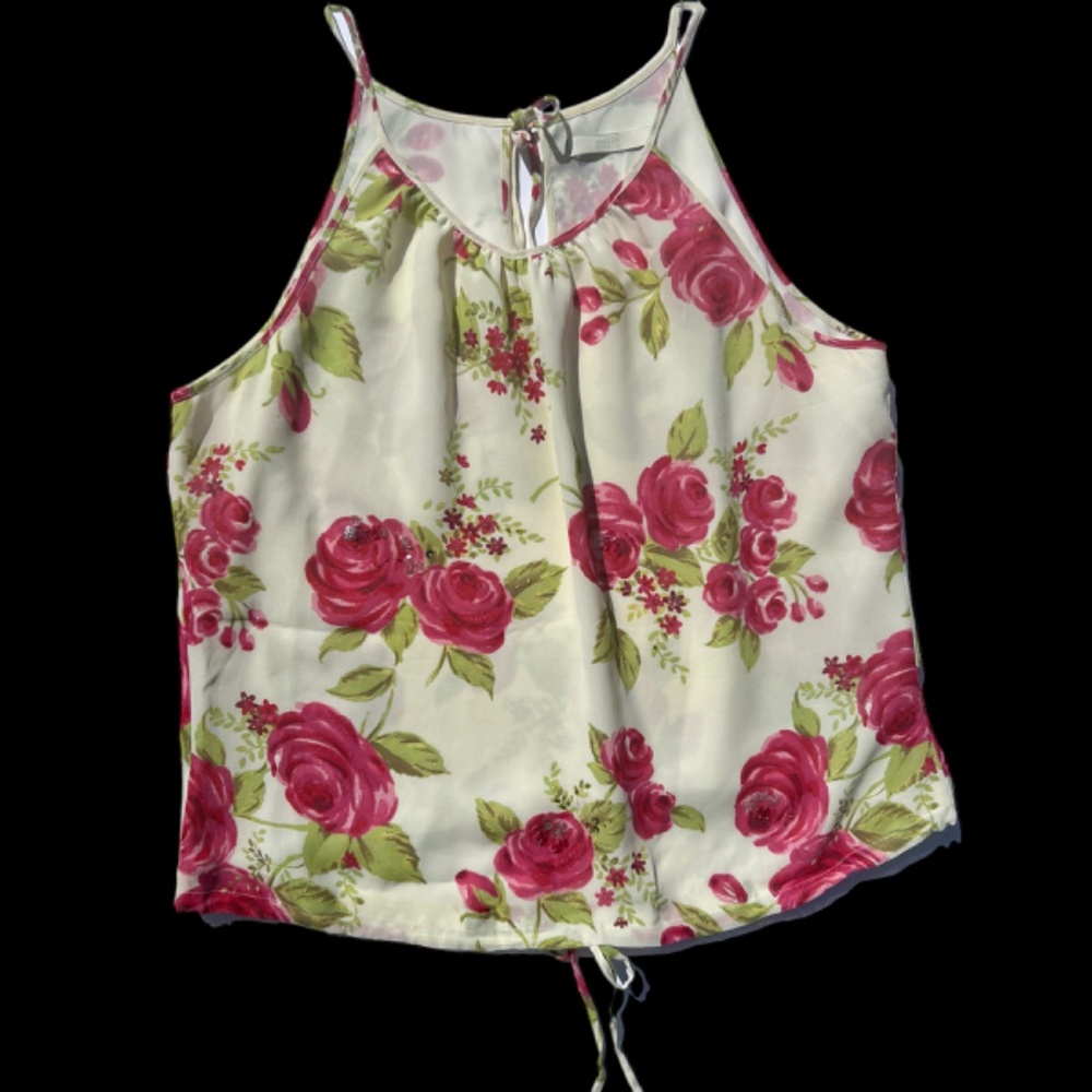 Marks & Spencer Size 10 Halter Tank Top Lined Floral Pink Green Embellished
